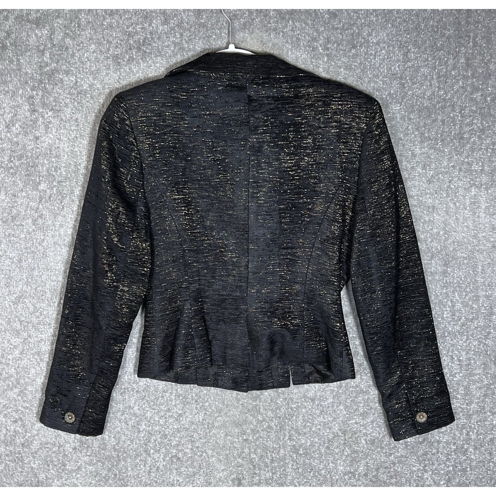 Vintage Gantos 3 Button Blazer Womens Size 4 Black Gold Metallic Textured Lined - Picture 2 of 7
